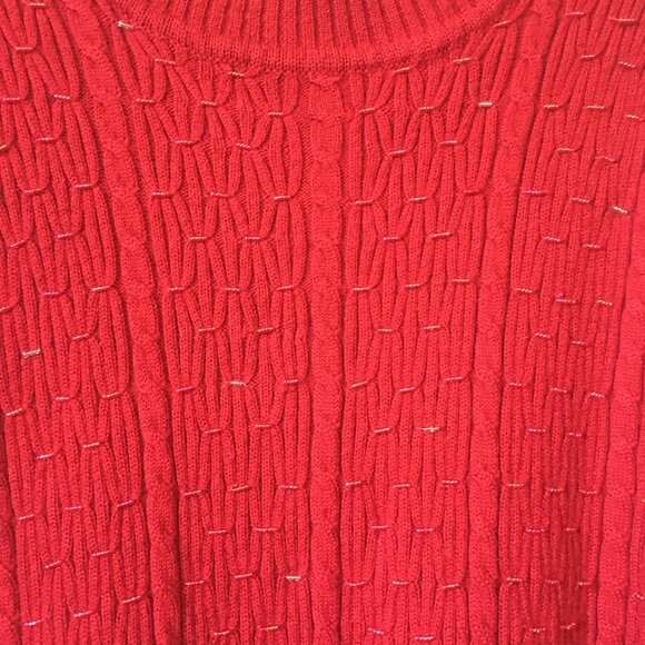 Vintage 80s Cherry Red Cable Knit Beaded Ribbed Sleeve Sweater - Picture 8 of 16